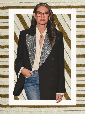 Jenna Lyons against a stripe background