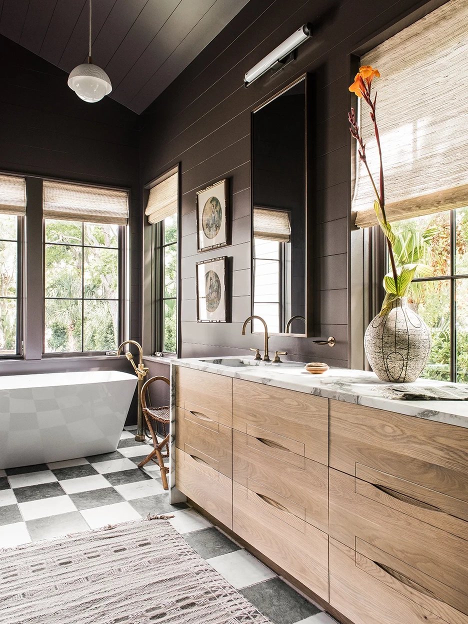 brown shiplap bathroom