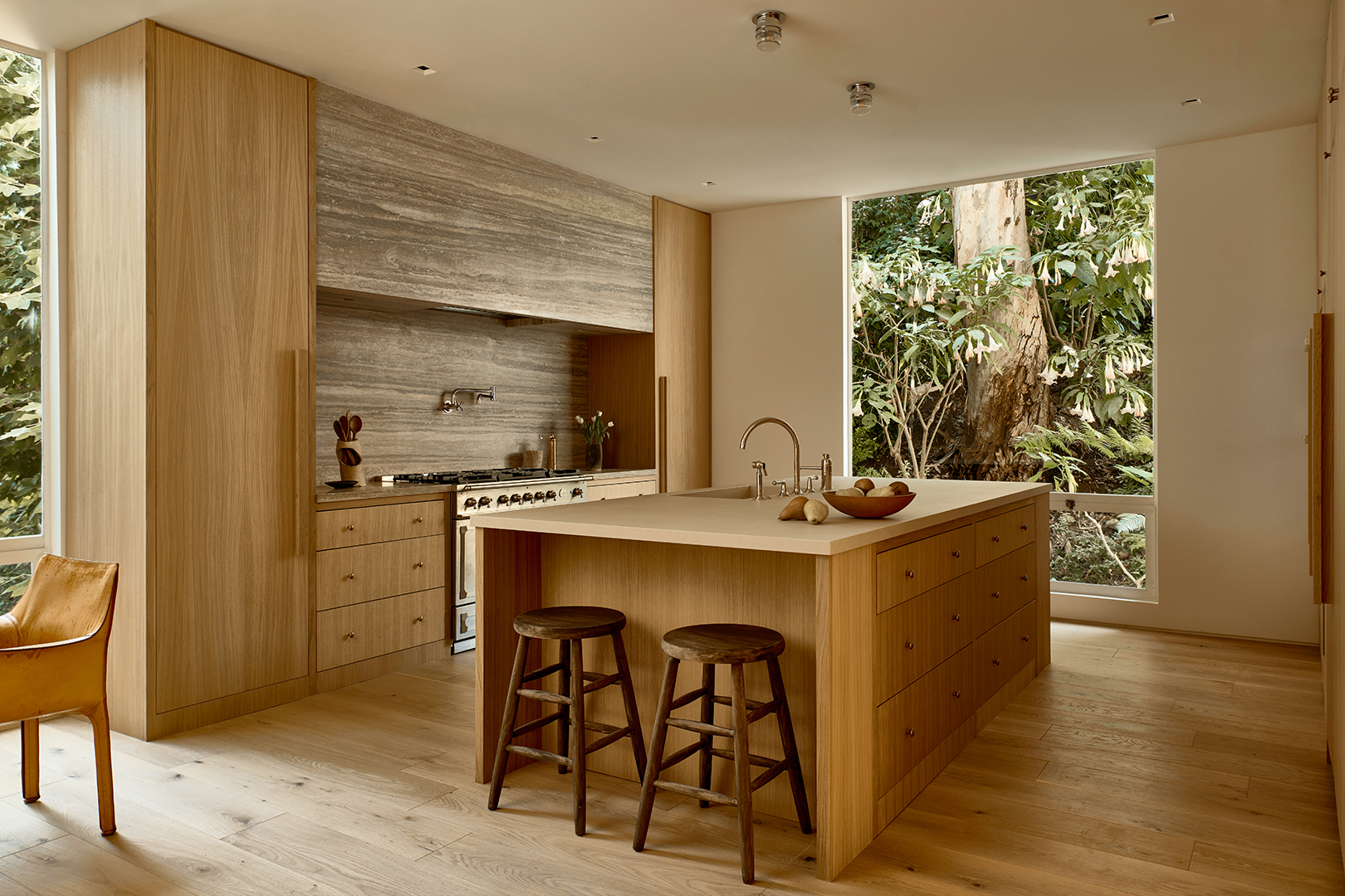 wood and travertine kitchen