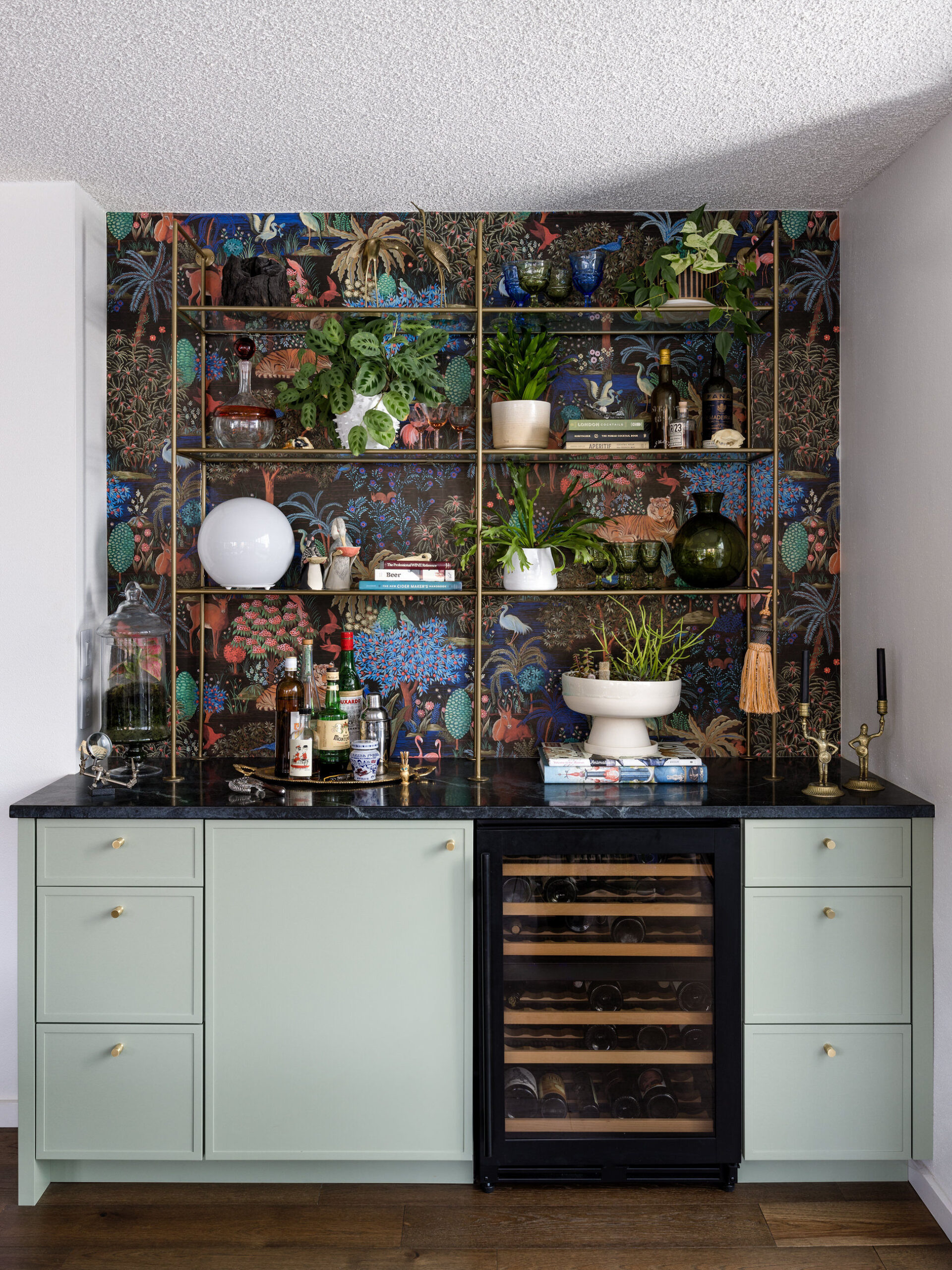 wallpapered bar