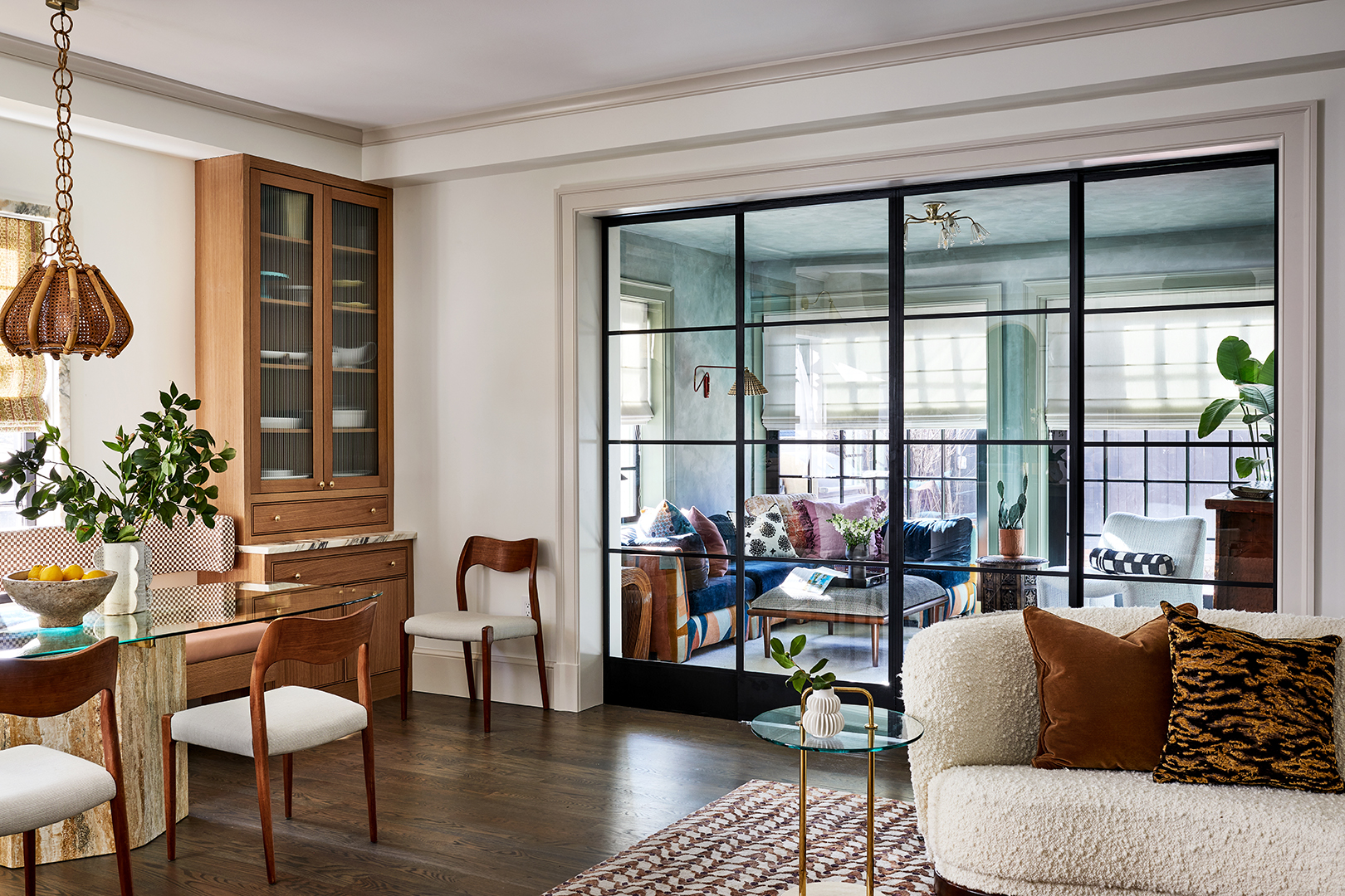 steel glass doors separating living room