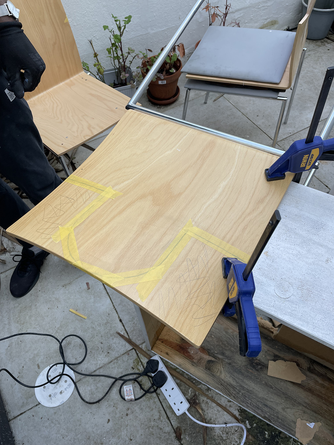 plywood being cut