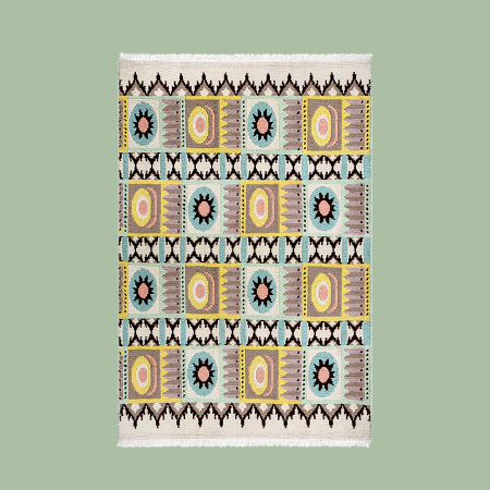  woven yellow and blue rug