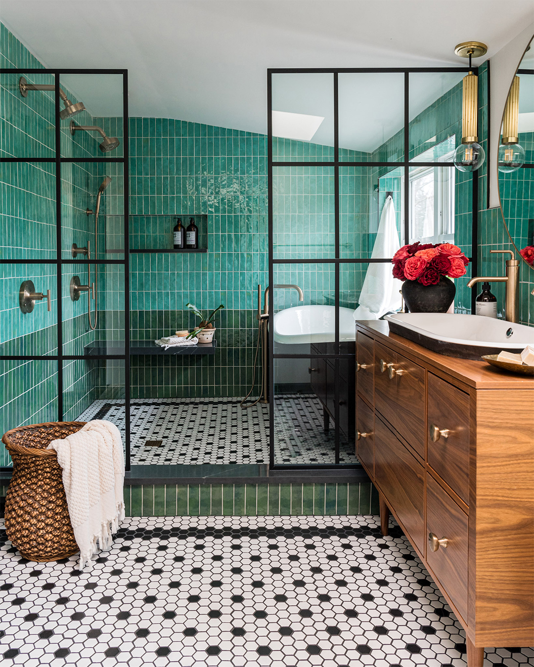 green tiled shower