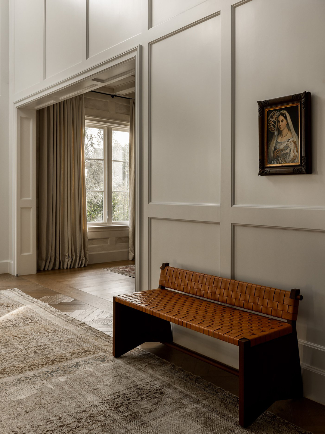 bench in a paneled wall room