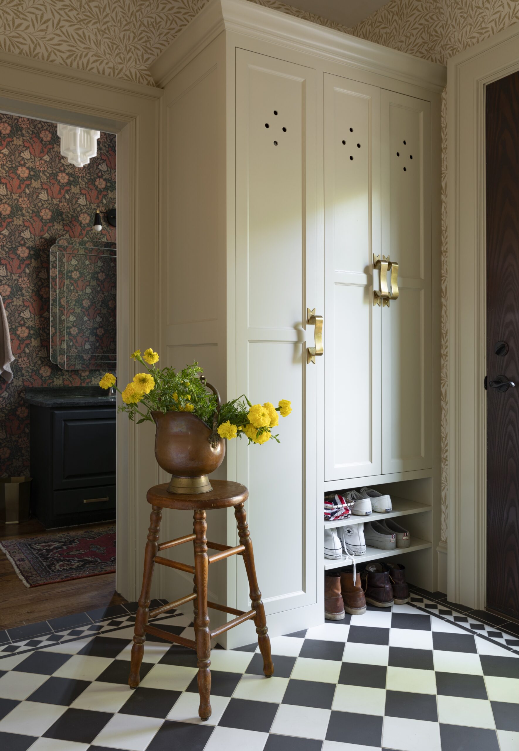 mudroom with checkered floors