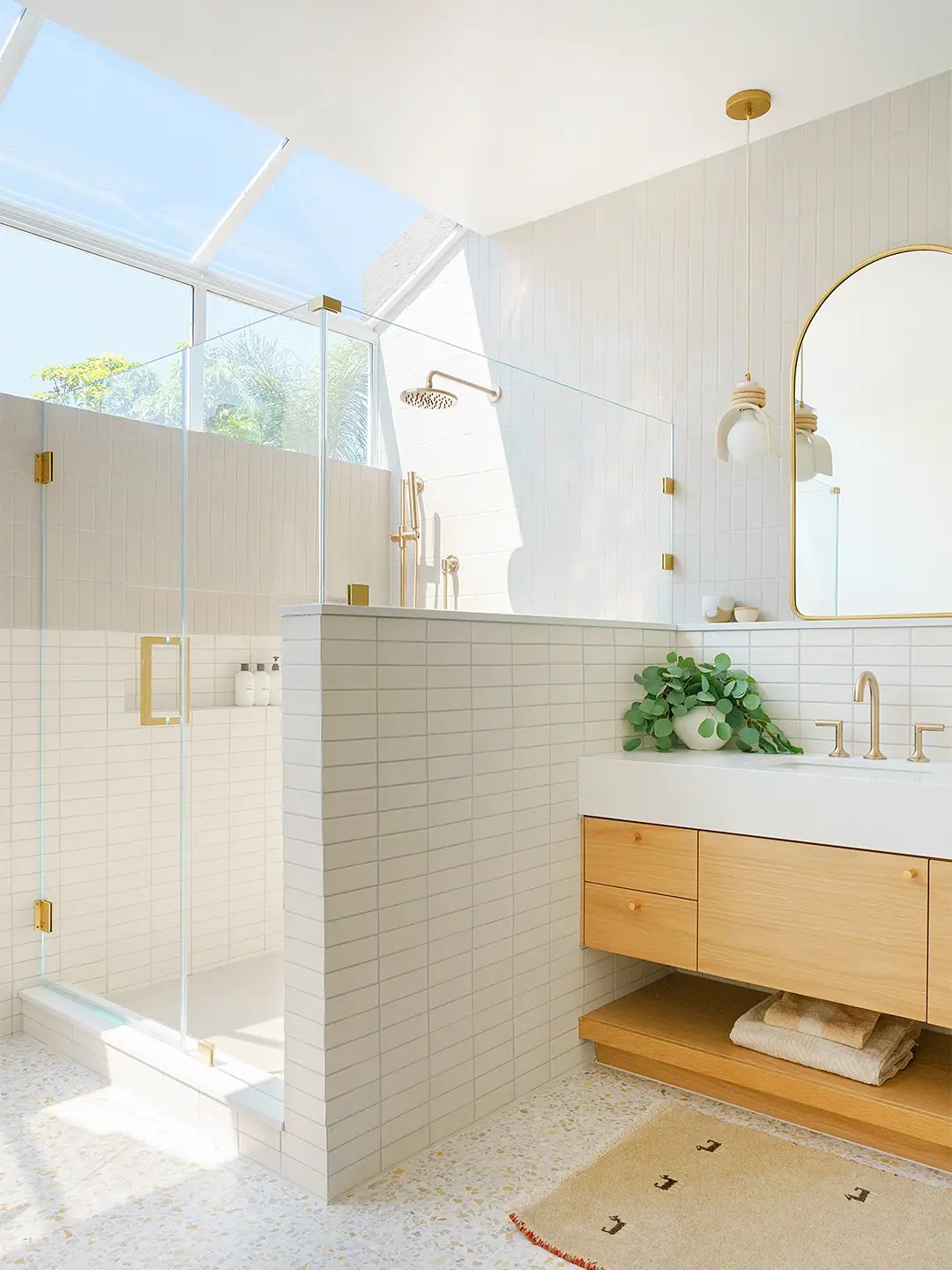 shower with large skylight