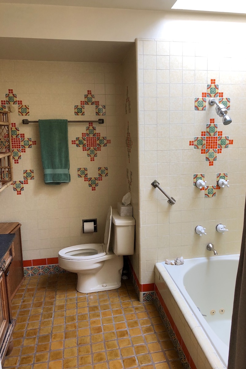 orange shower tile