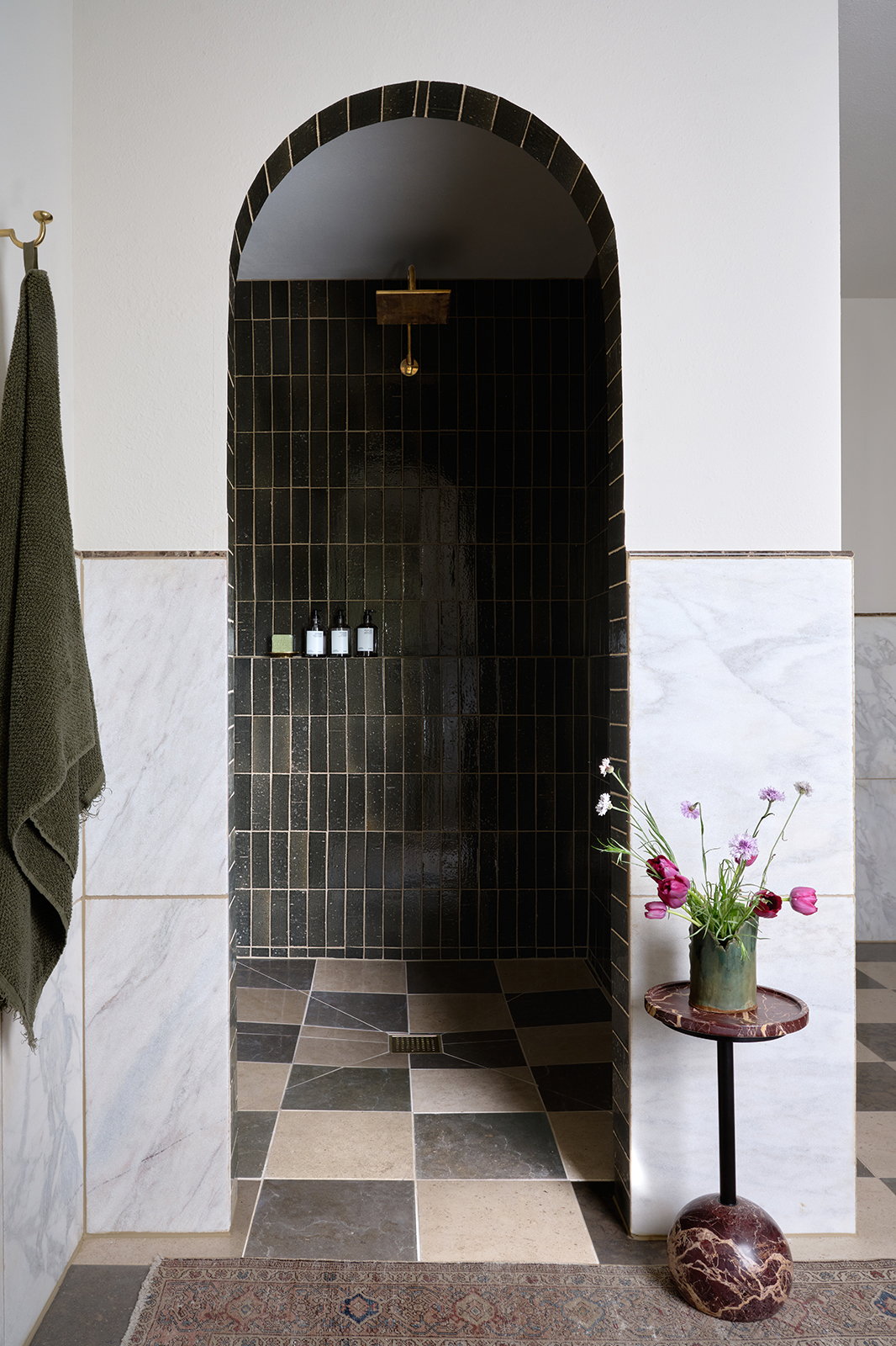 dark green shower tile