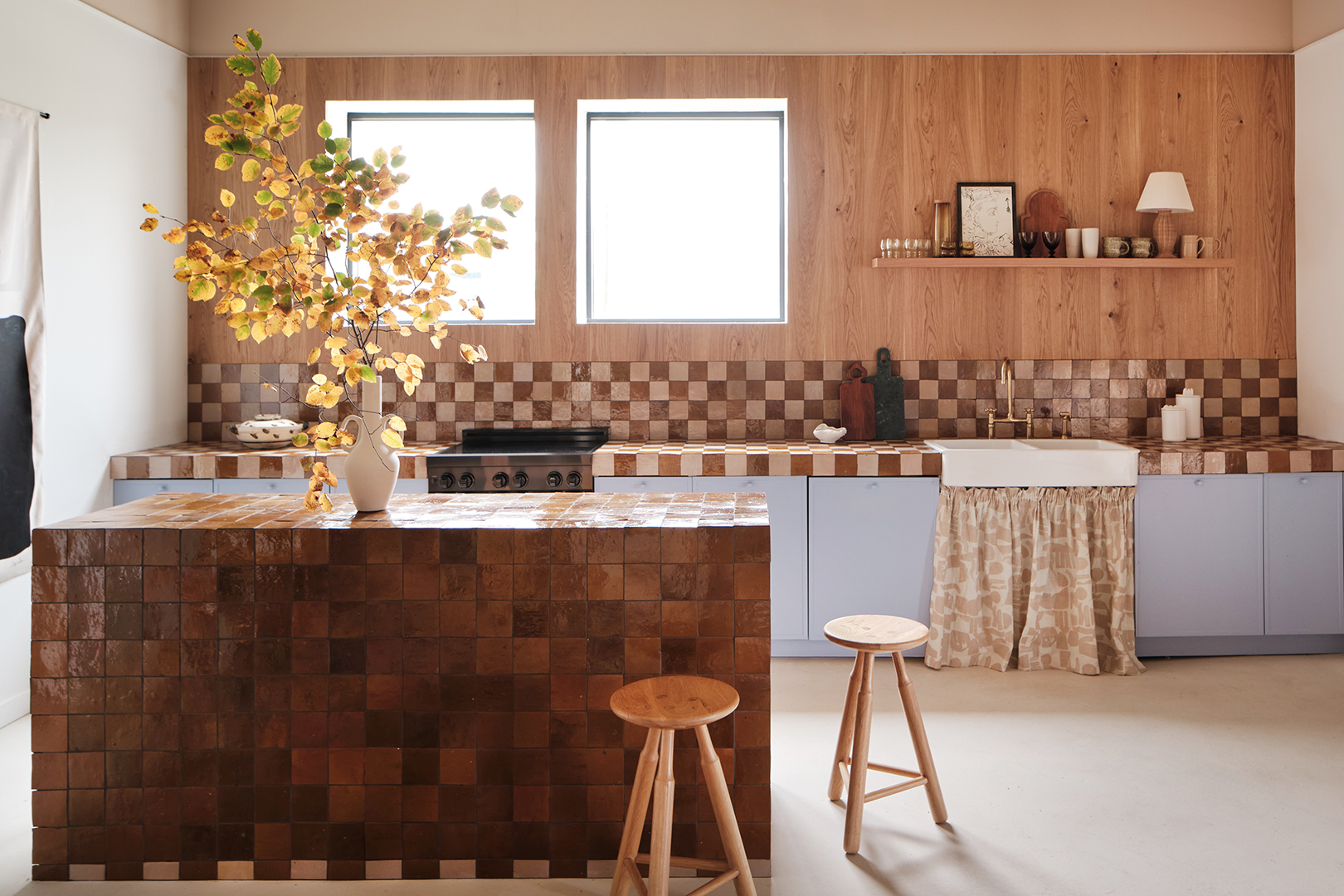Office kitchen with tile island