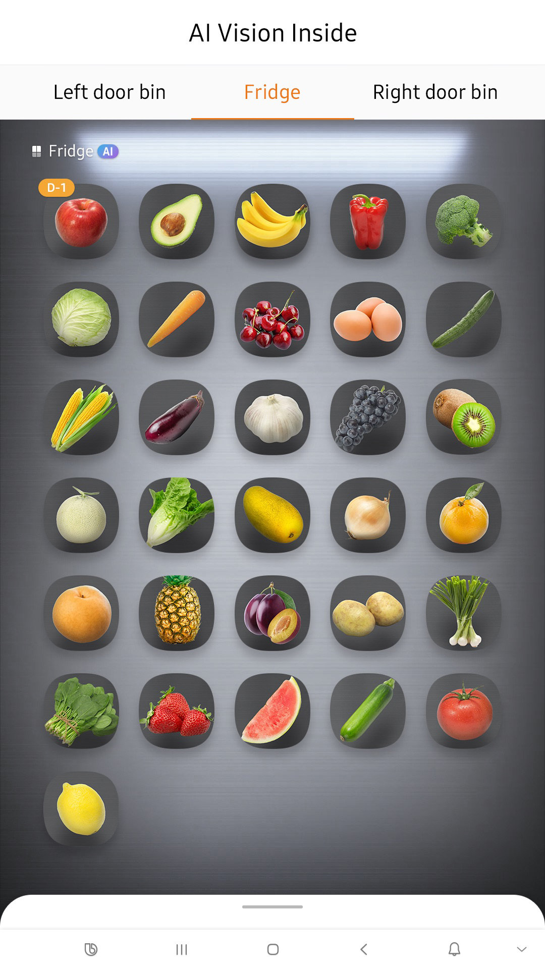 screen showing food items