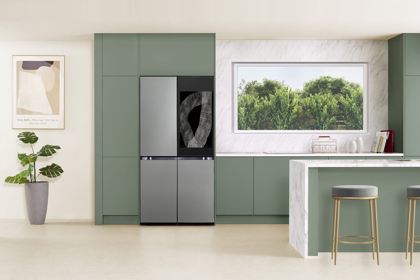 rendering of a green kitchen