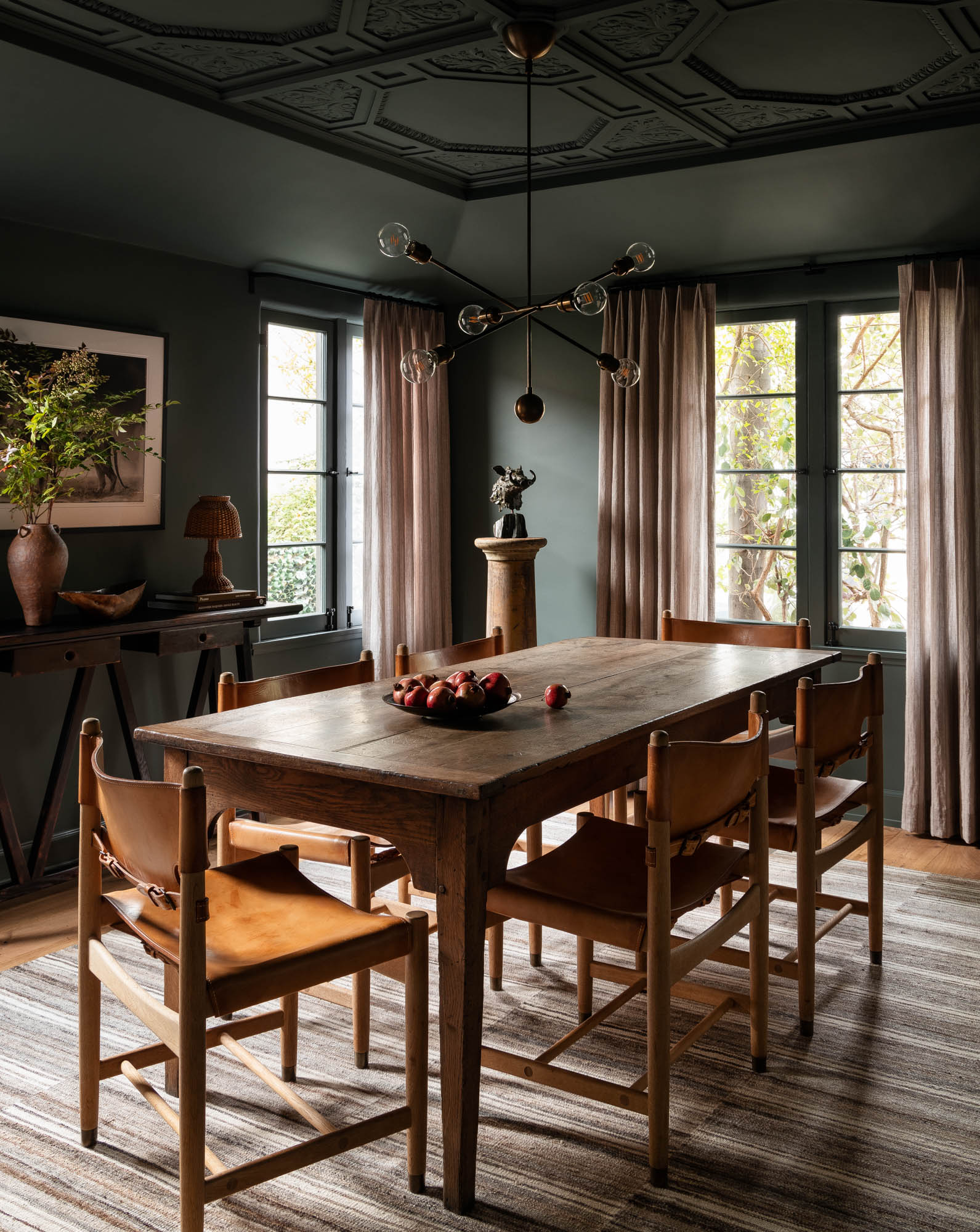 dark green dining room