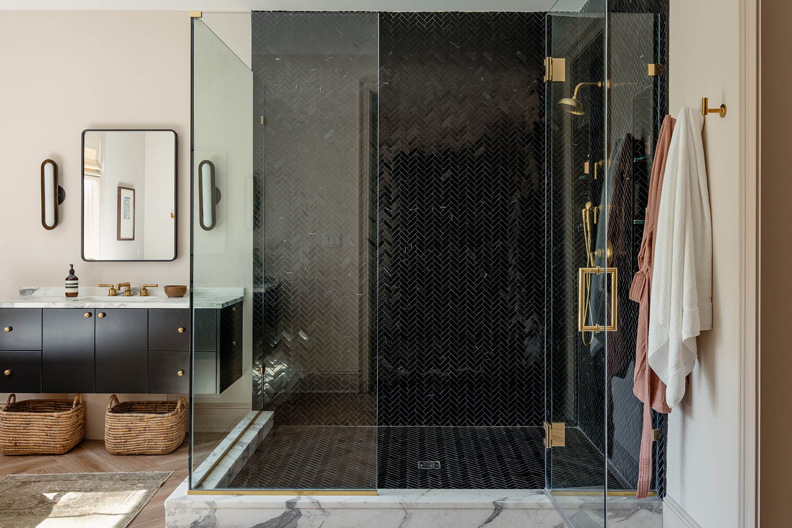 black shower tile