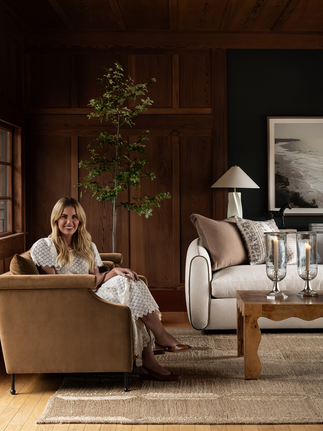 woman on brown chair