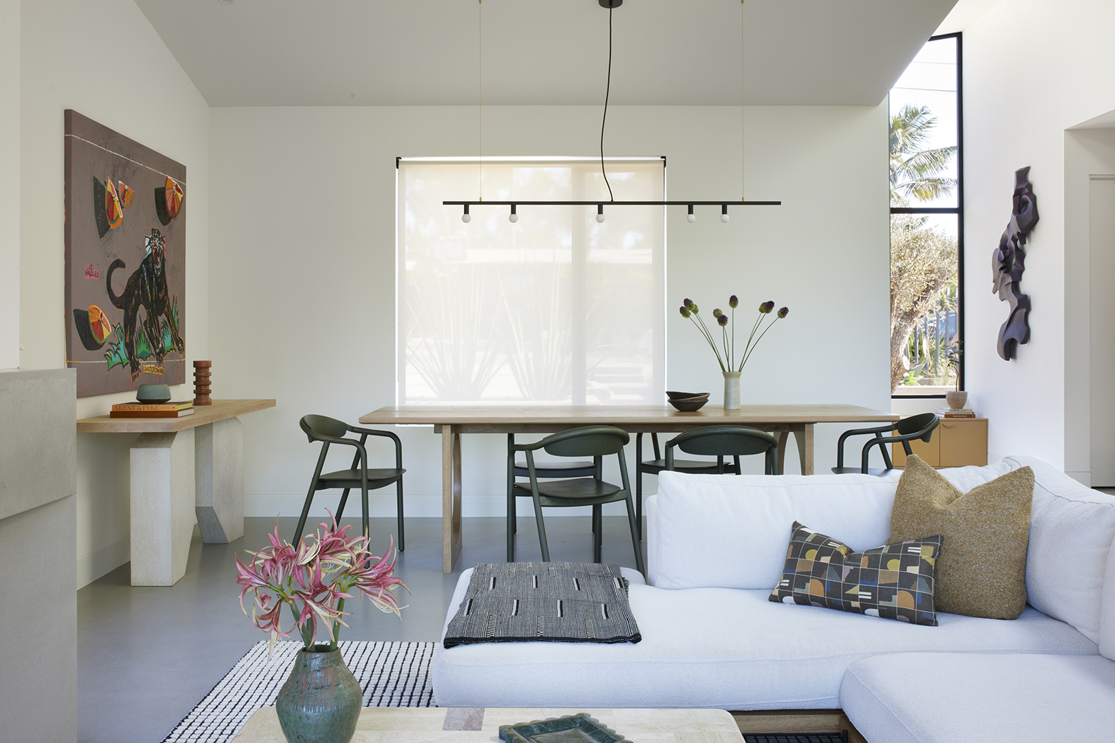 open concept living and dining room