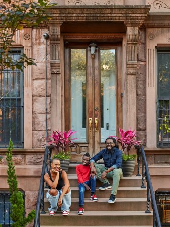 family on front steps