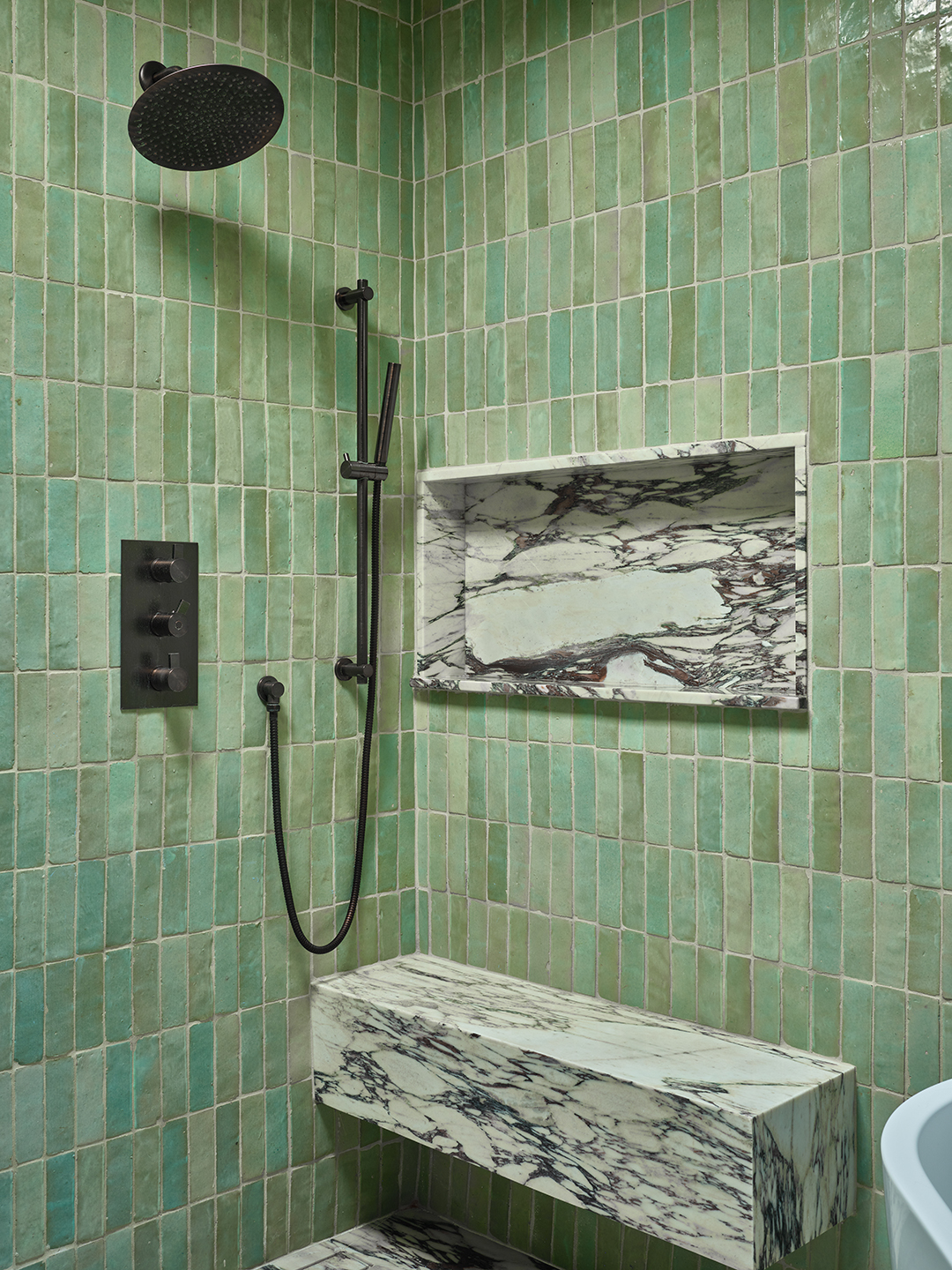 green shower tile