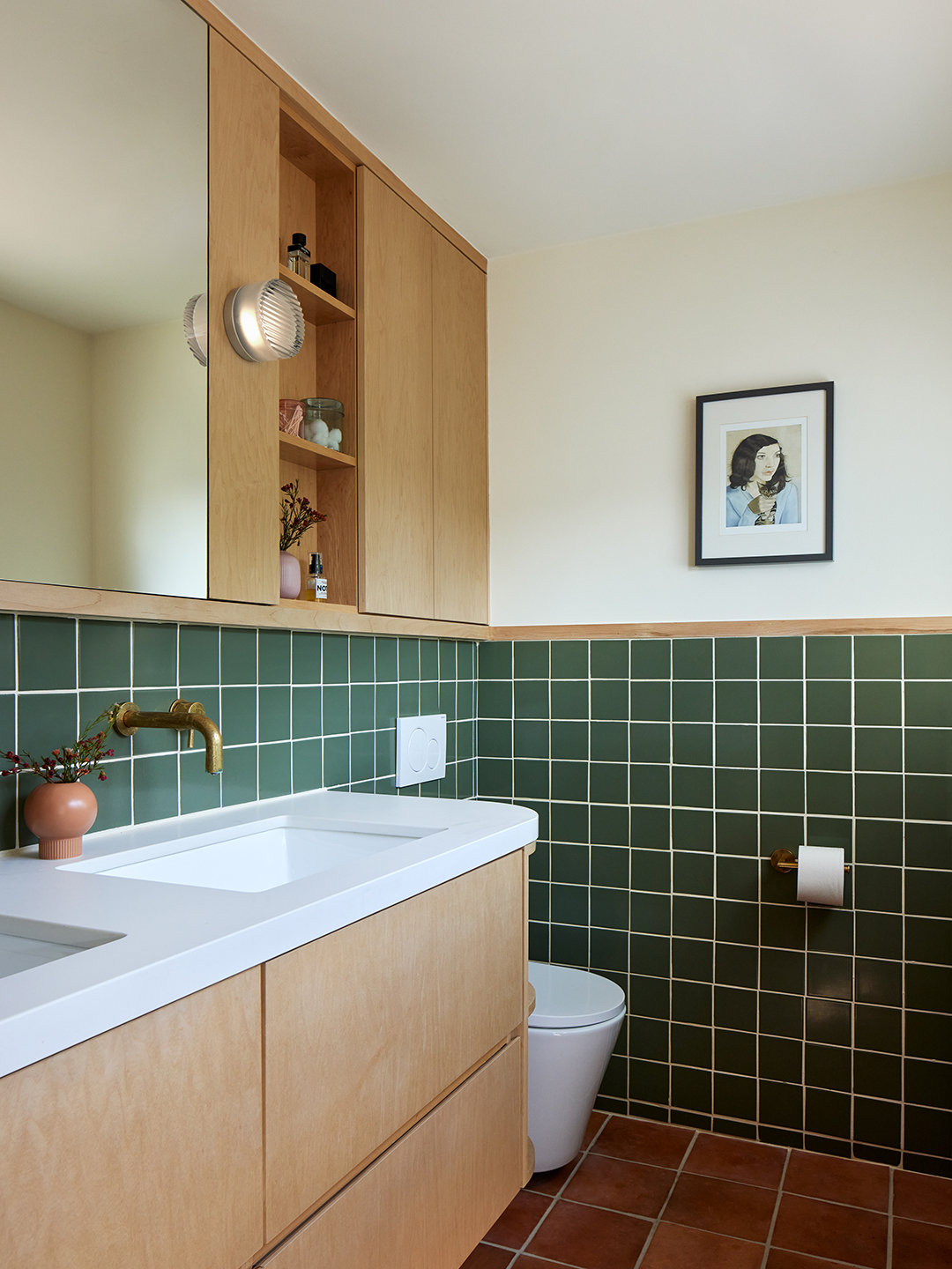 green tiled bathroom