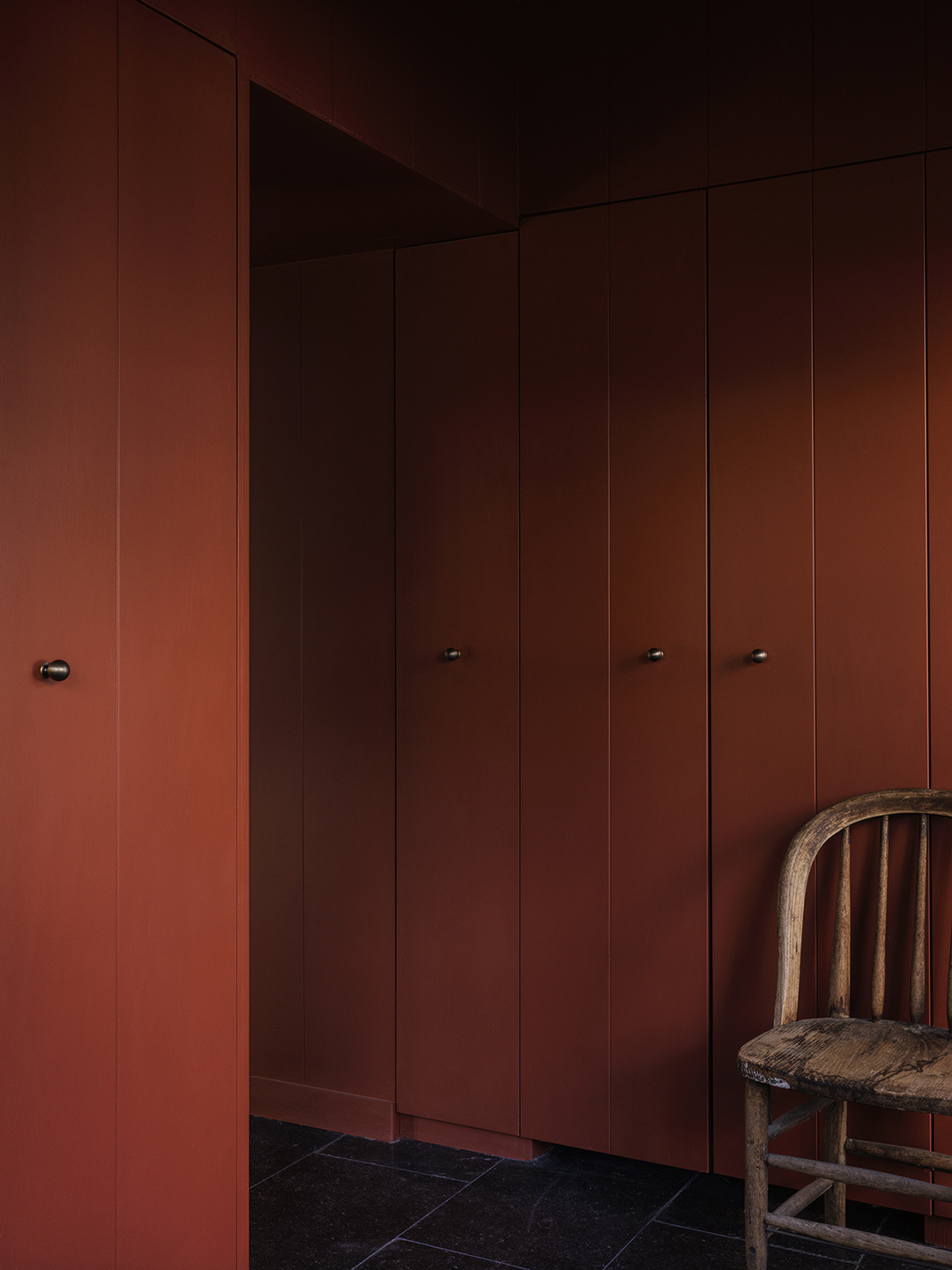 red mudroom closet