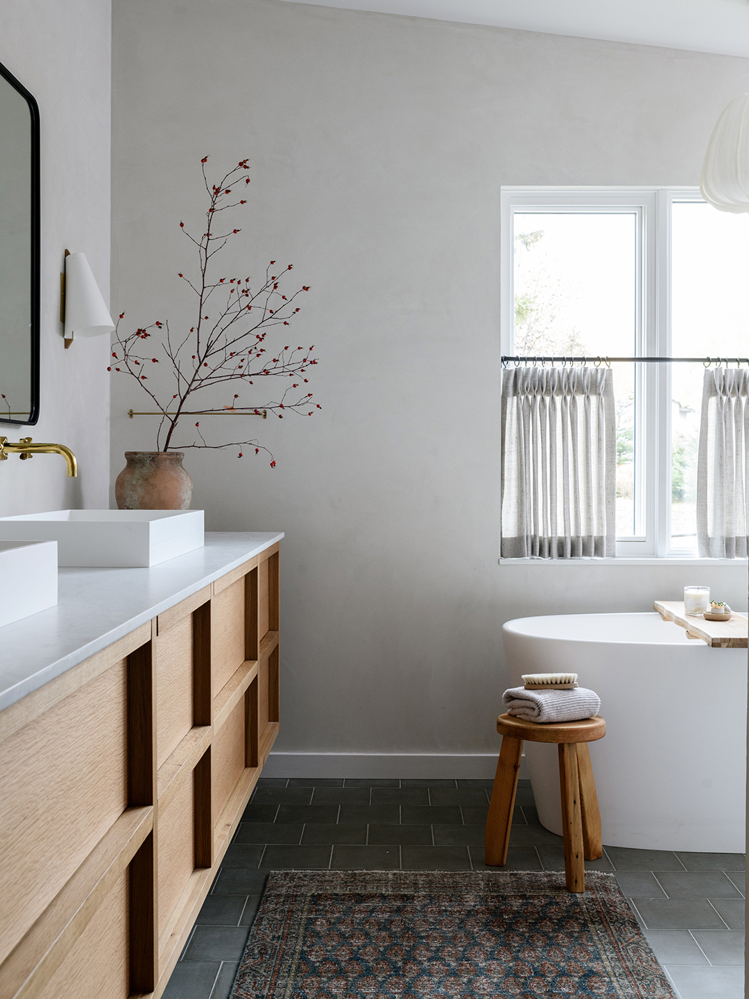 wood and white bathroom