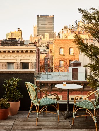 bistro chairs on rooftop