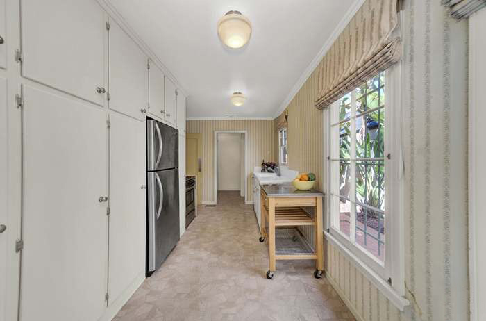 yellow galley kitchen