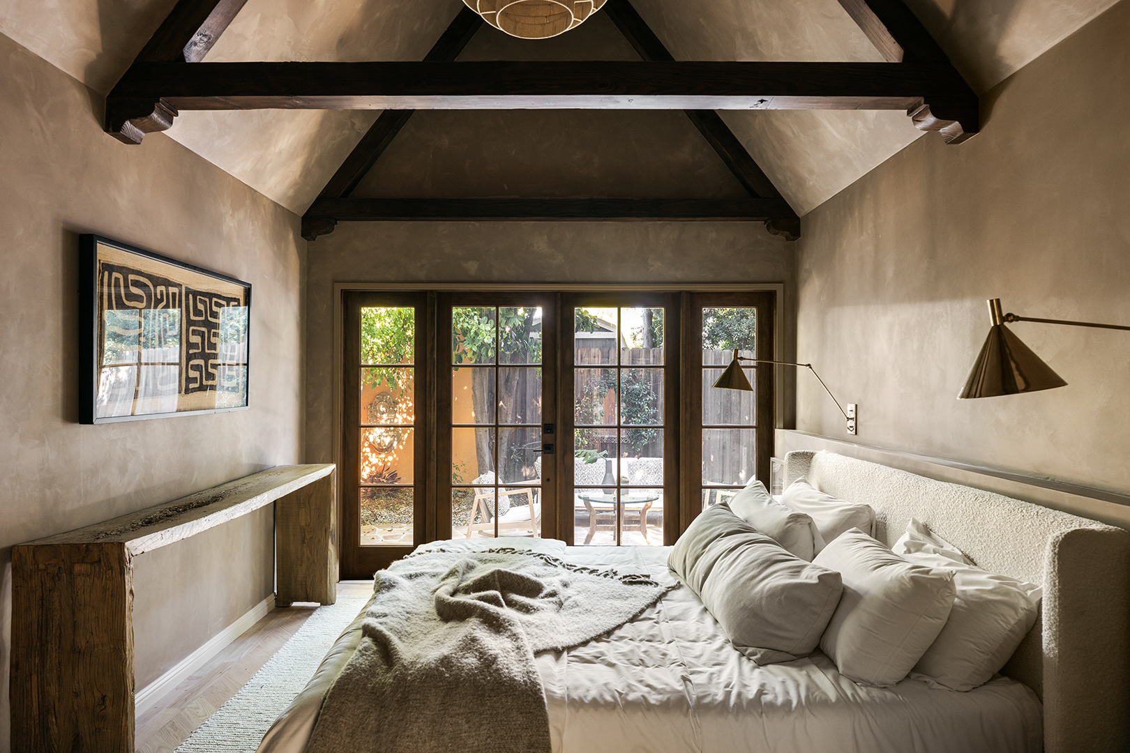 brown limewash bedroom