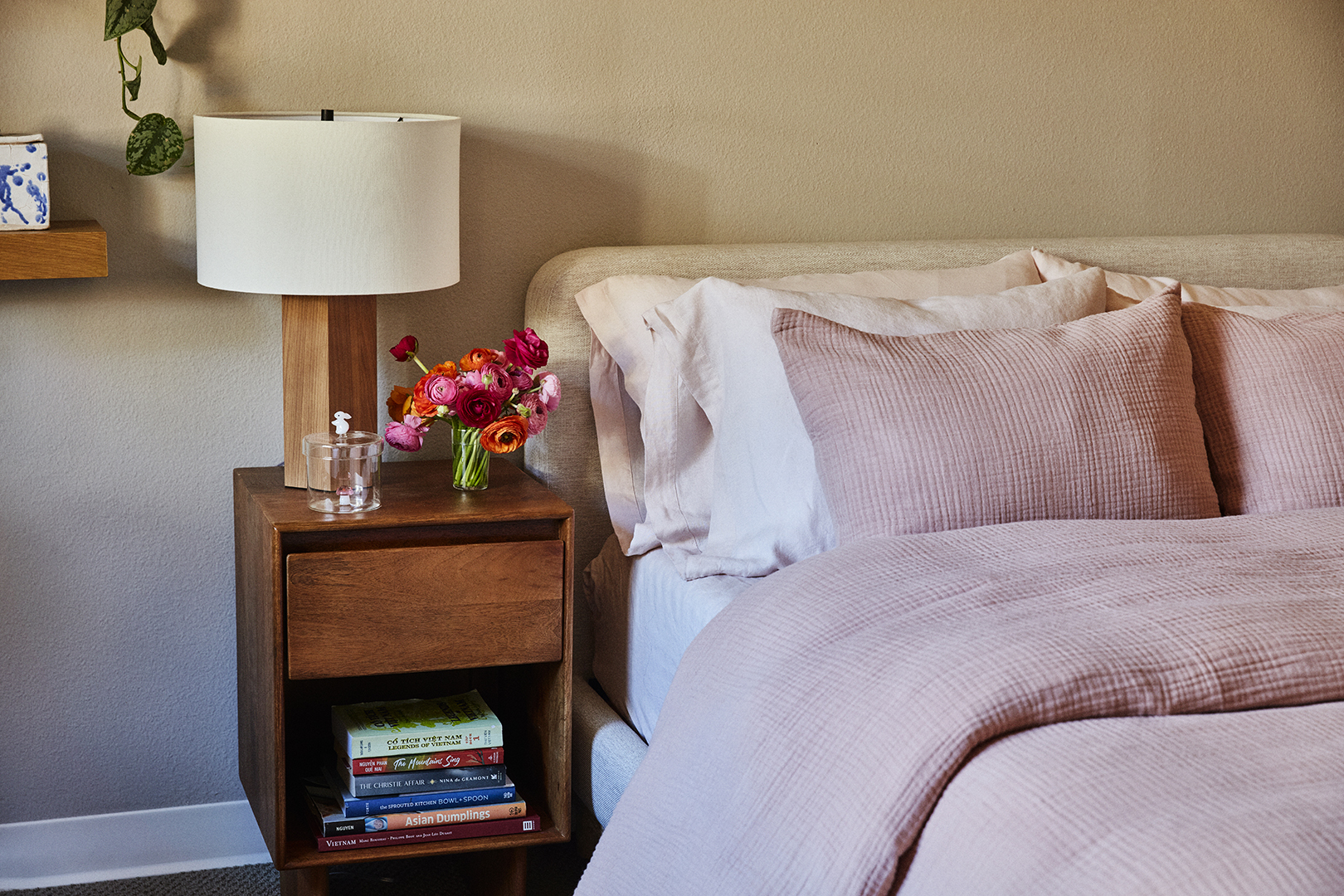 side table next to bed