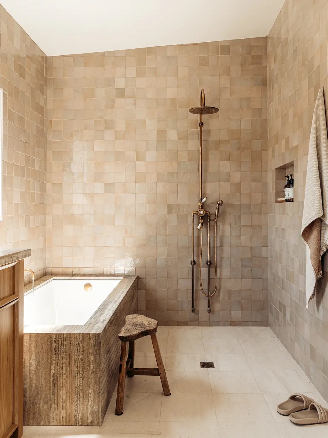 beige bathroom wall tile