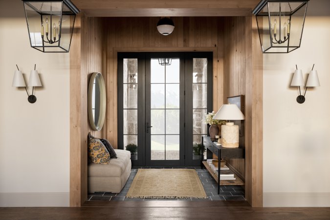 entryway with yellow rug