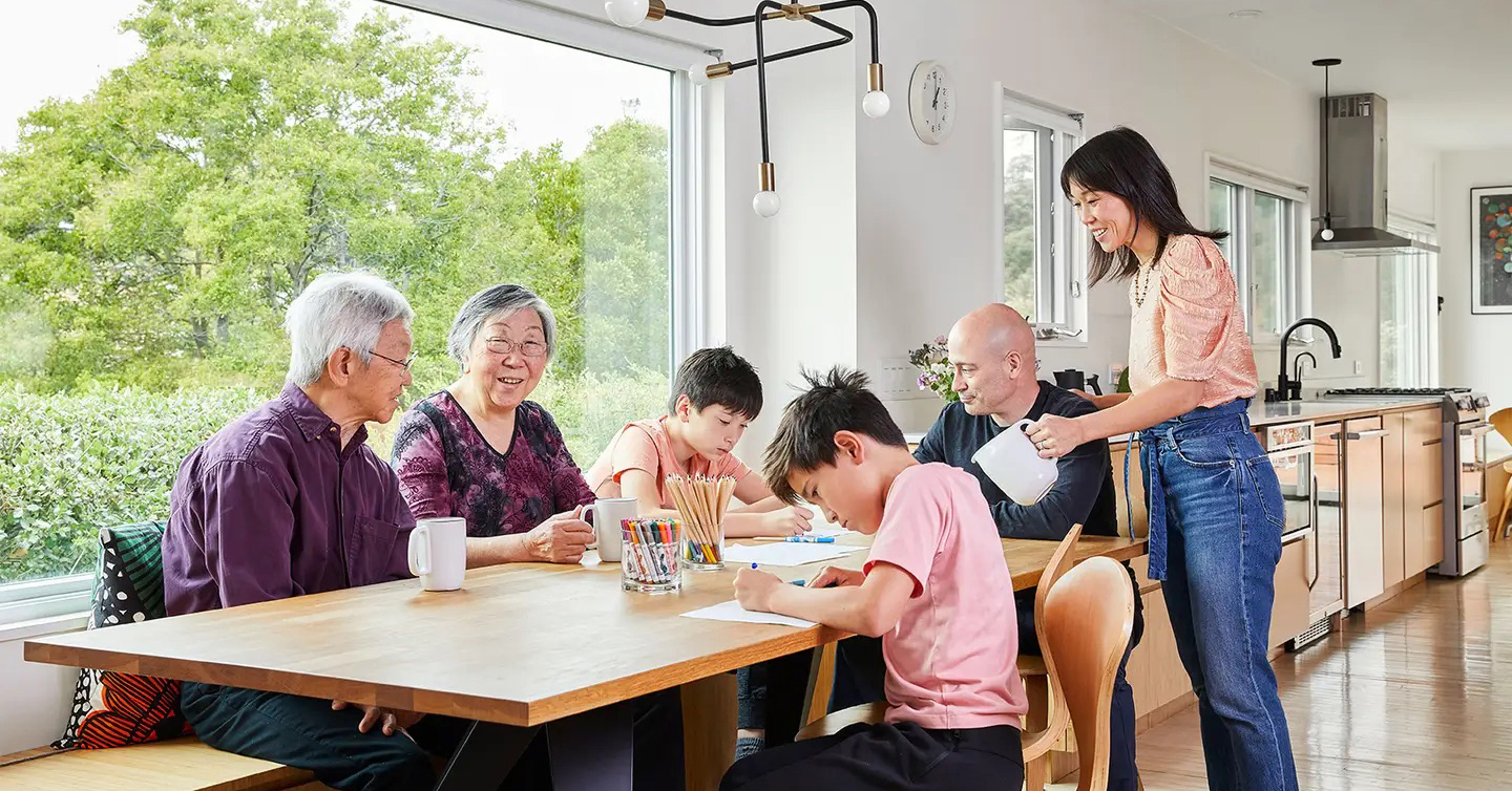 family at a table