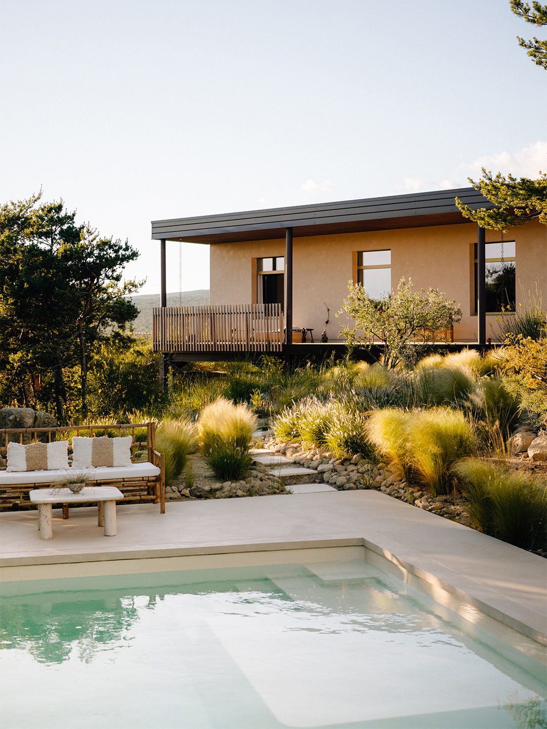 modern house with arid landscape