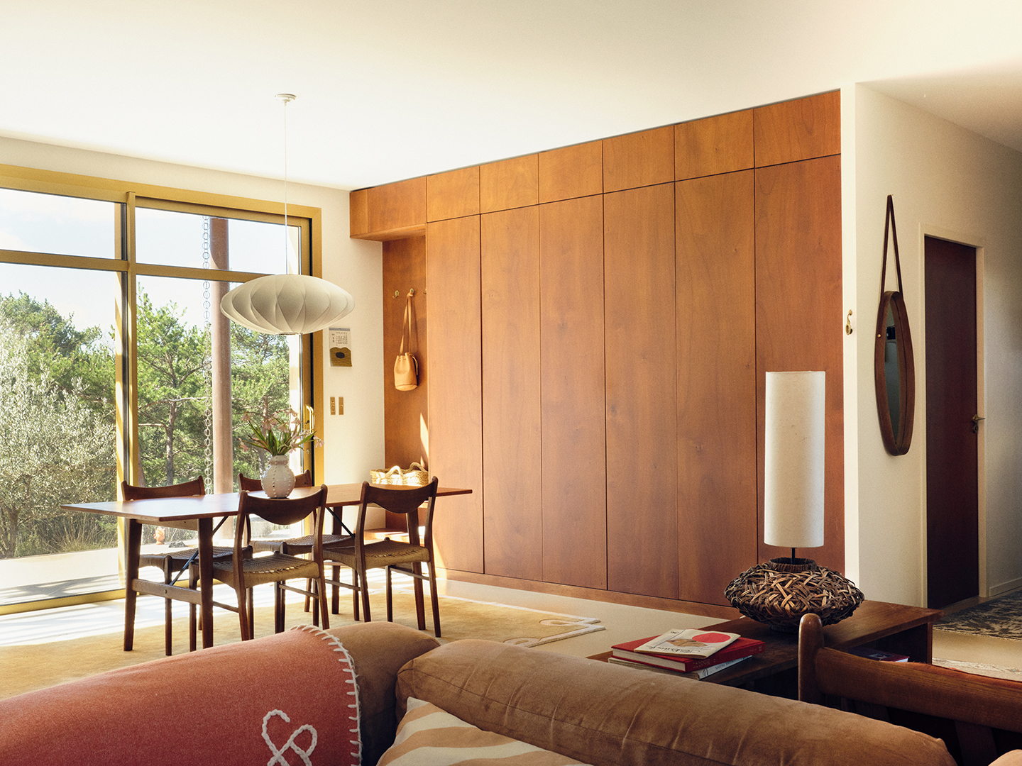 wall of cabinets in dining area