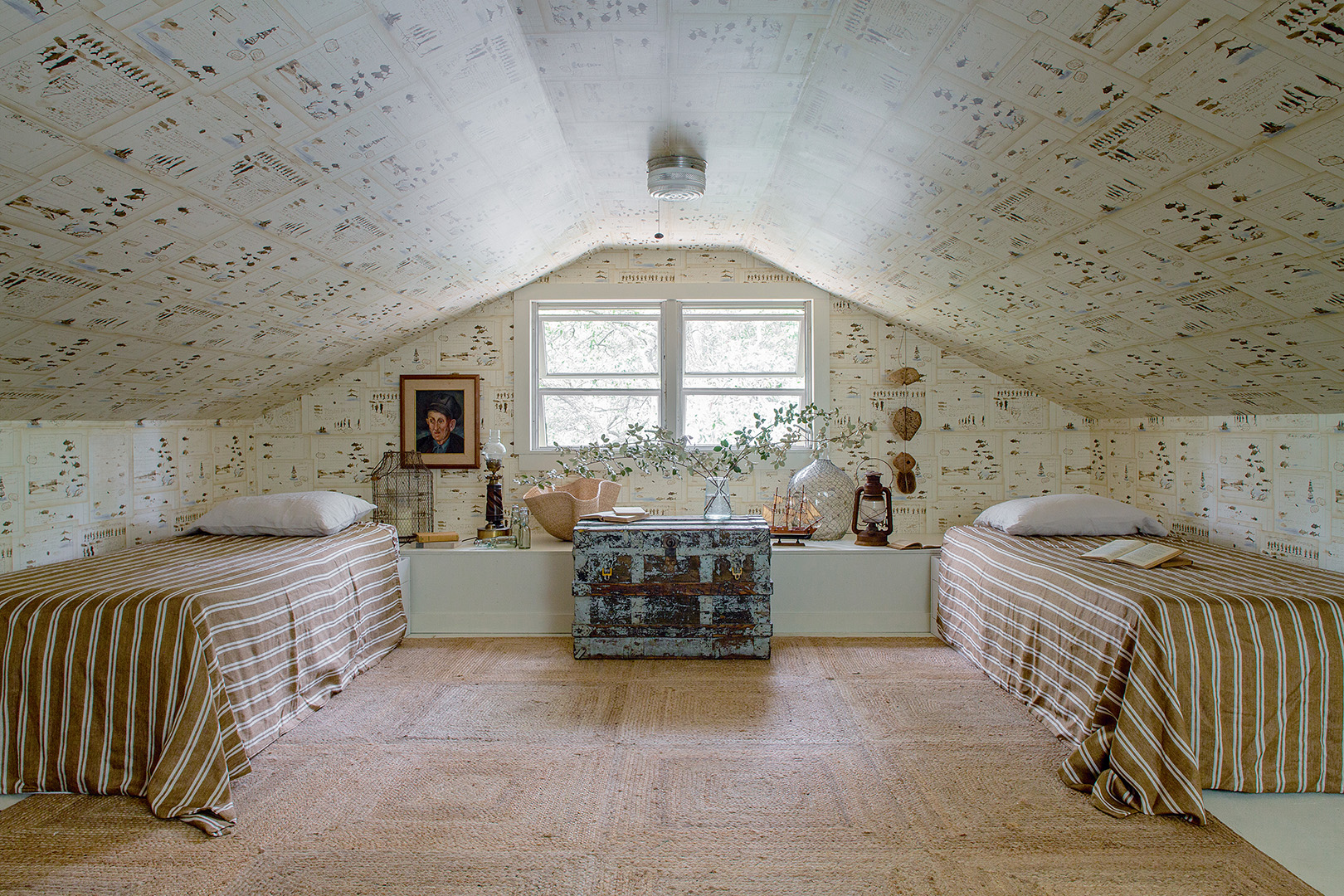 attic space with two twin beds