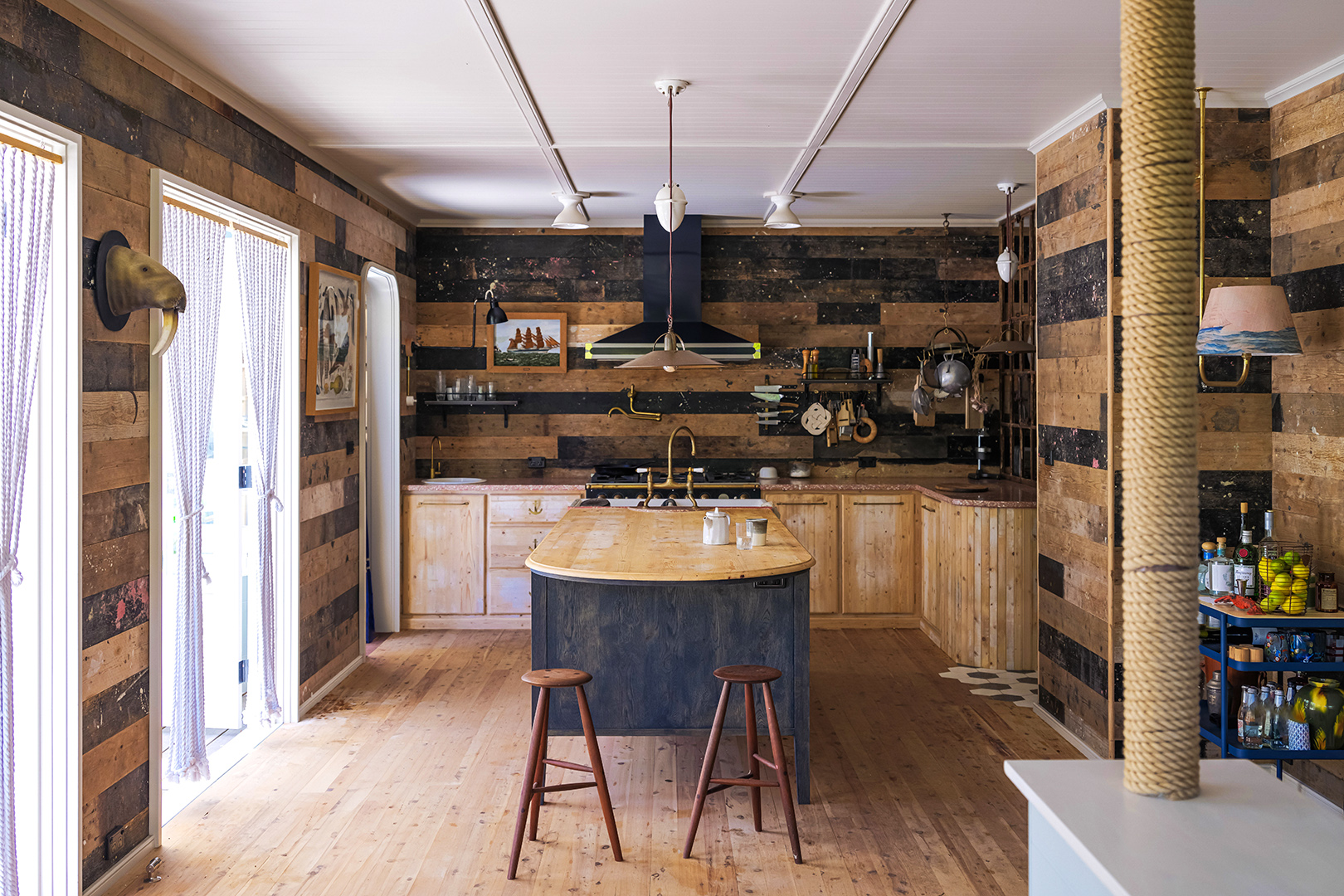 kitchen with varied wood paneling
