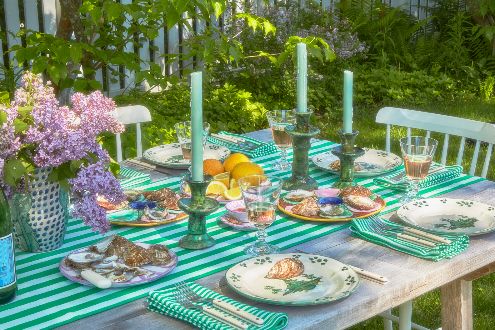 emerald and sky tablescape