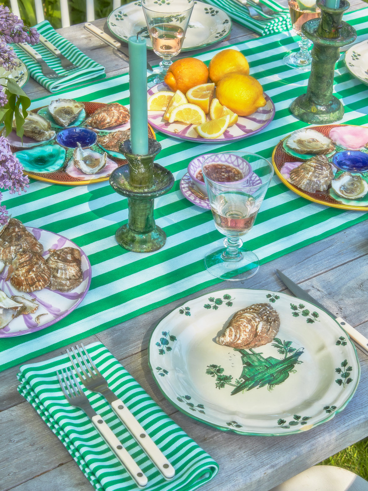 emerald and sky tablescape