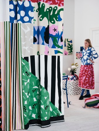 Colorful textiles hanging on a wall