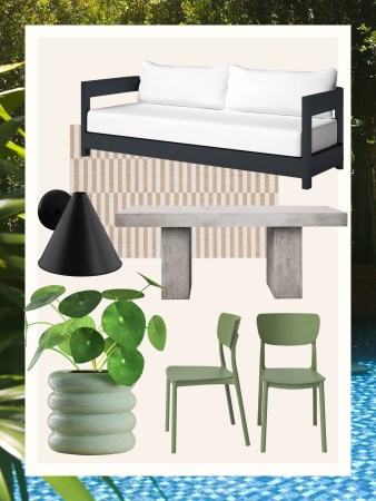 black sofa and other outdoor items