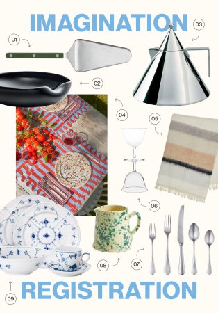 mood board of wedding registry gifts