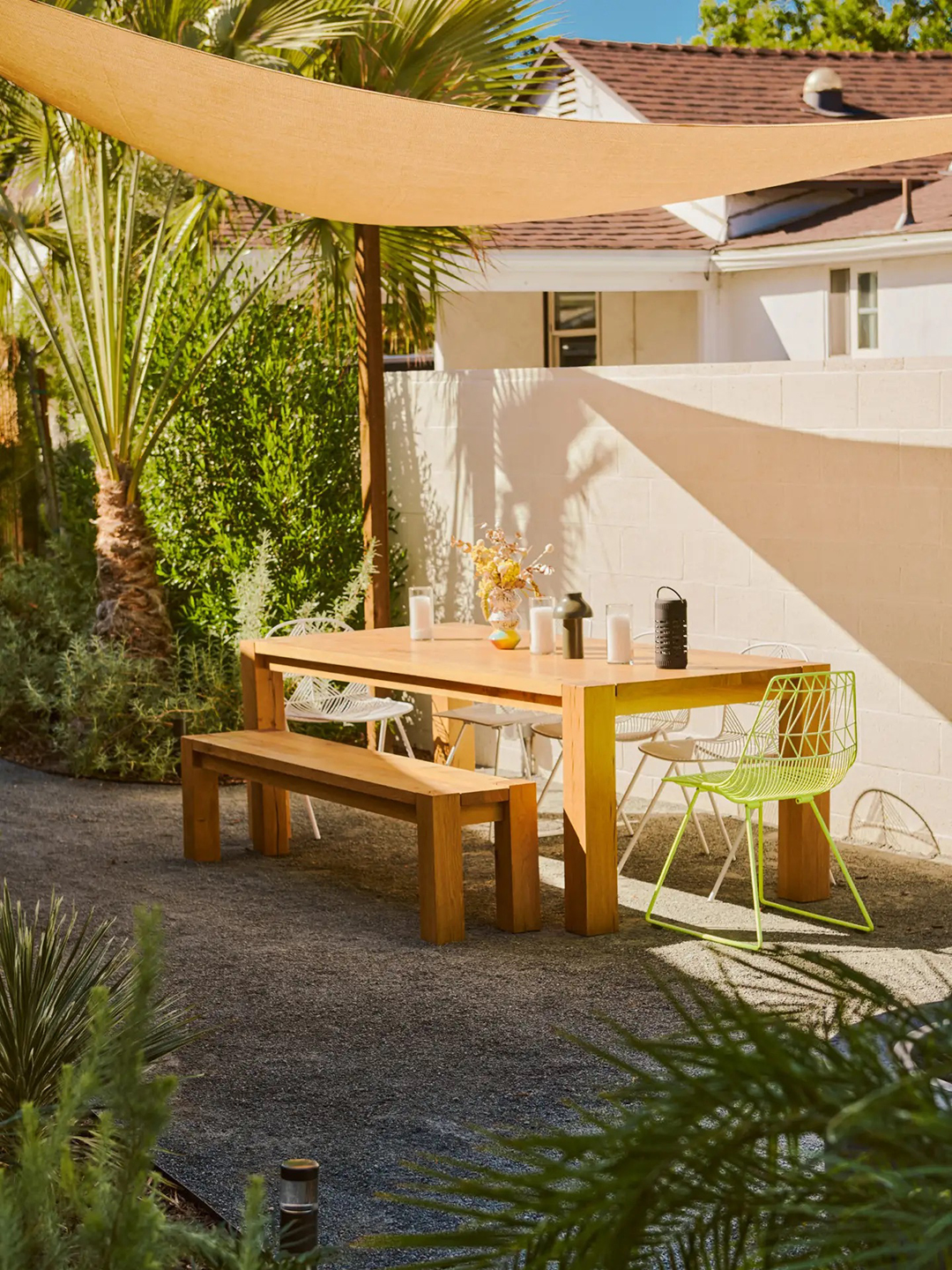 table under shade sail