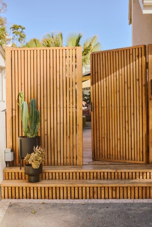 wood slatted gate