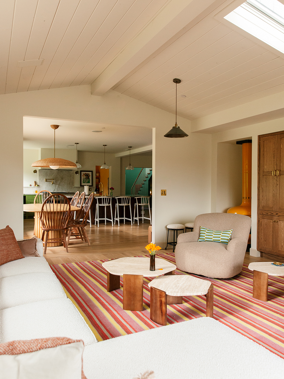 living room striped rug