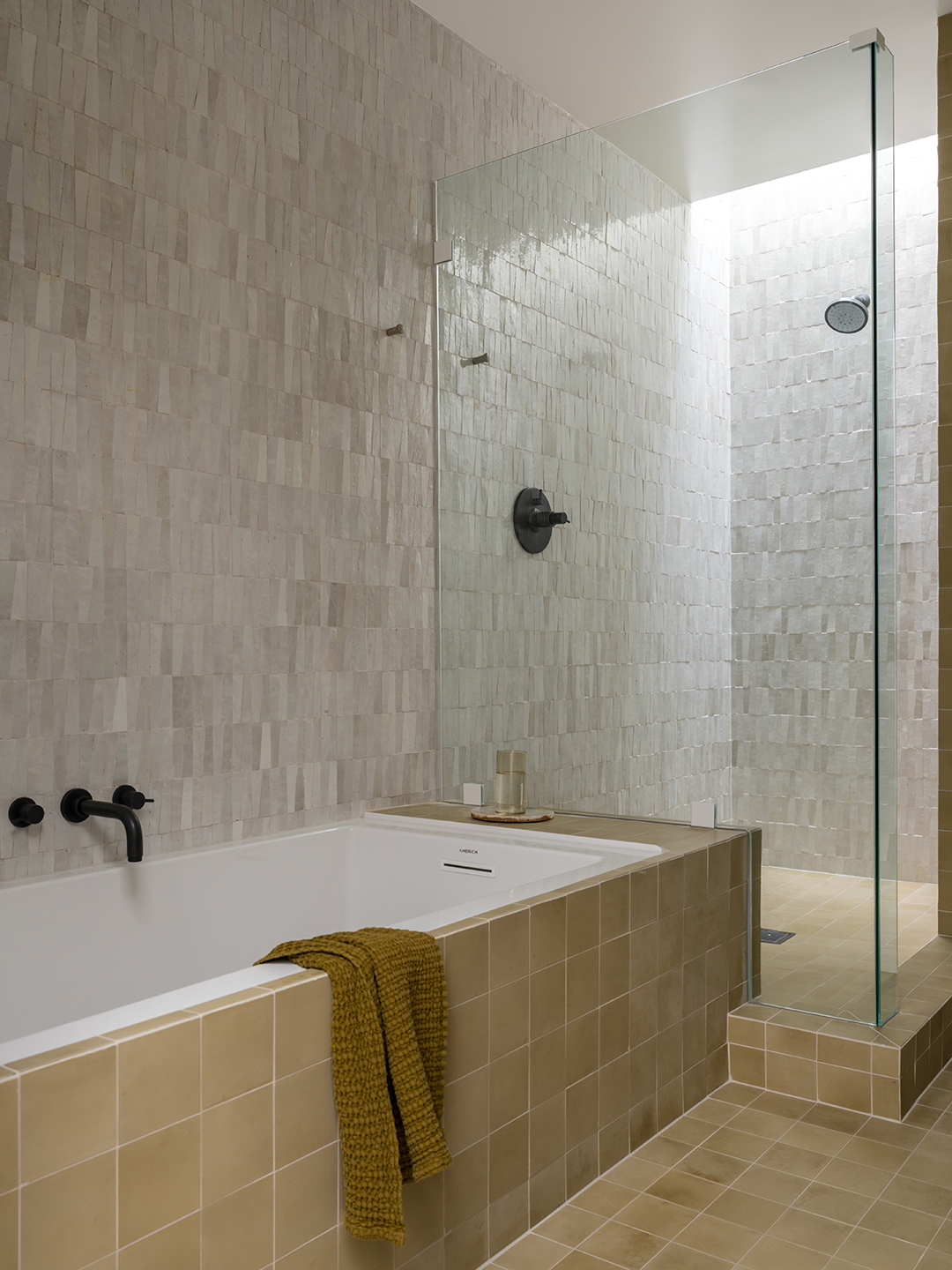 white and yellow bathroom tile