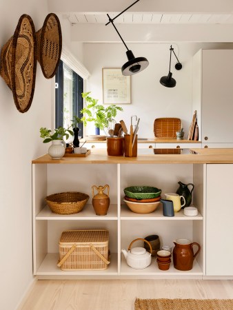 shelves on island