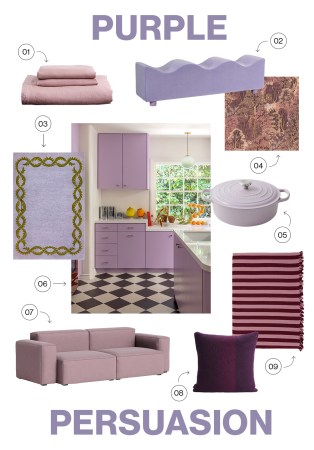 moodboard of purple furnishings