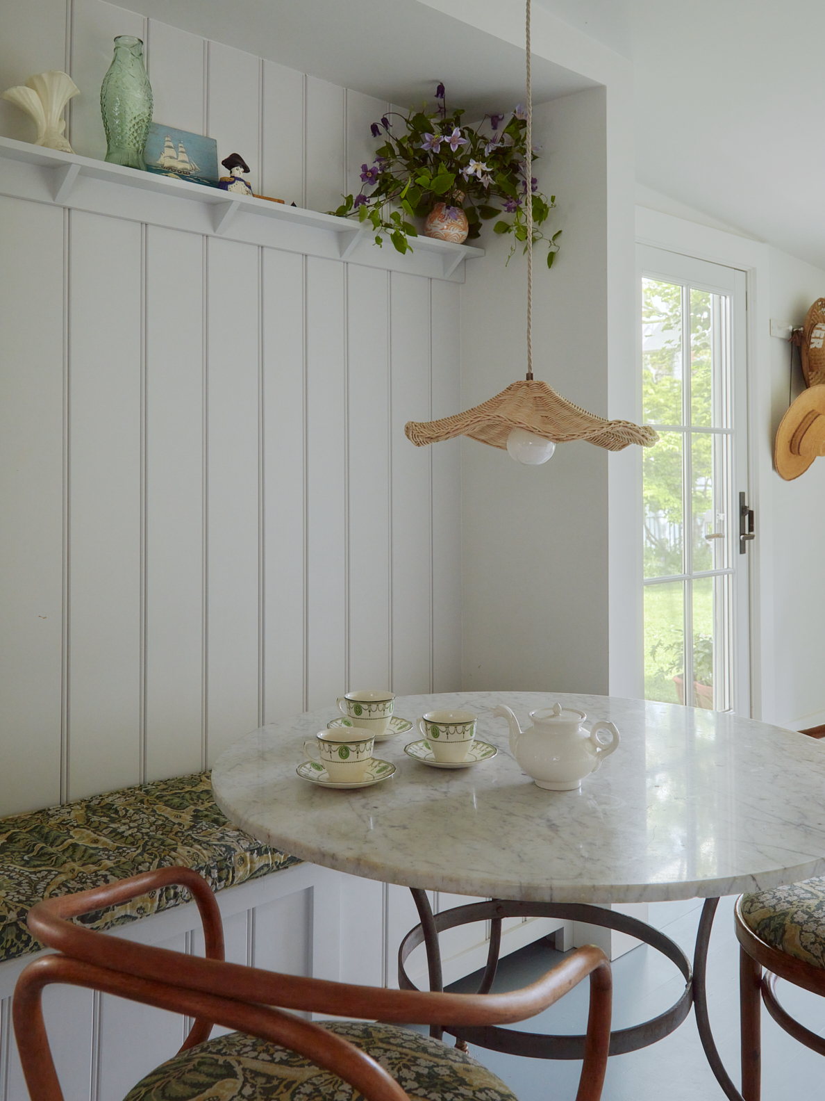 wavy rattan light over breakfast table