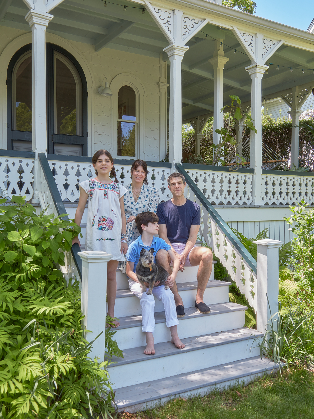 family on steps