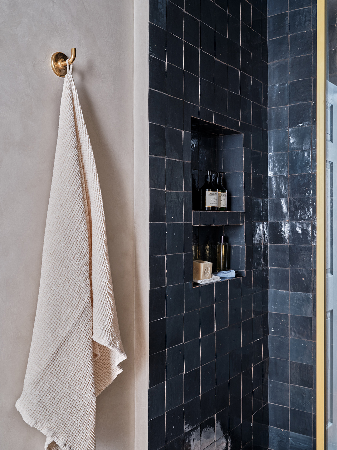 blue-black shower tile